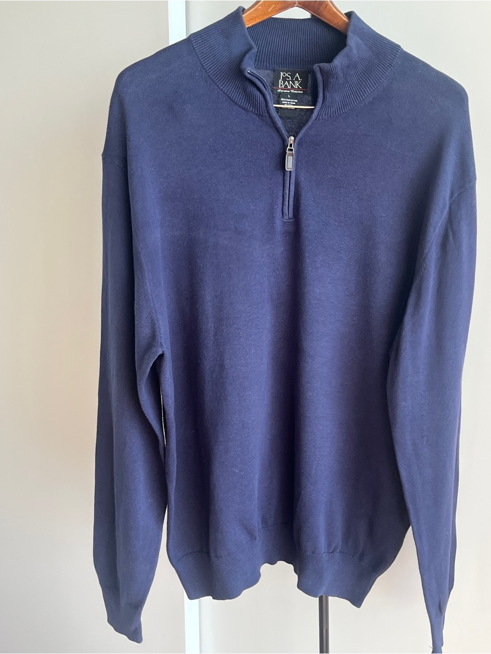 Jos. A. Bank 1/4 Zip 100% Pima Cotton Navy Blue Pullover Sweater Sz Large L